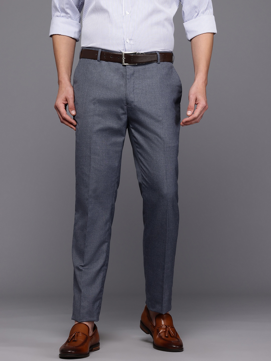 

Raymond Men Textured Slim Fit Formal Trousers, Blue