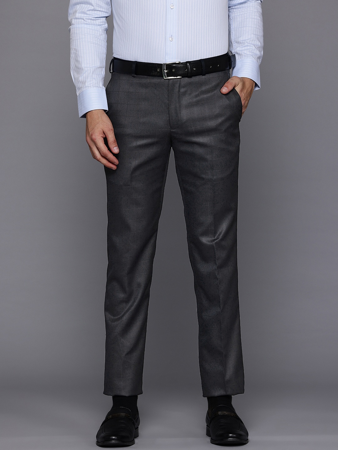 

Raymond Men Checked Slim Fit Trousers, Black