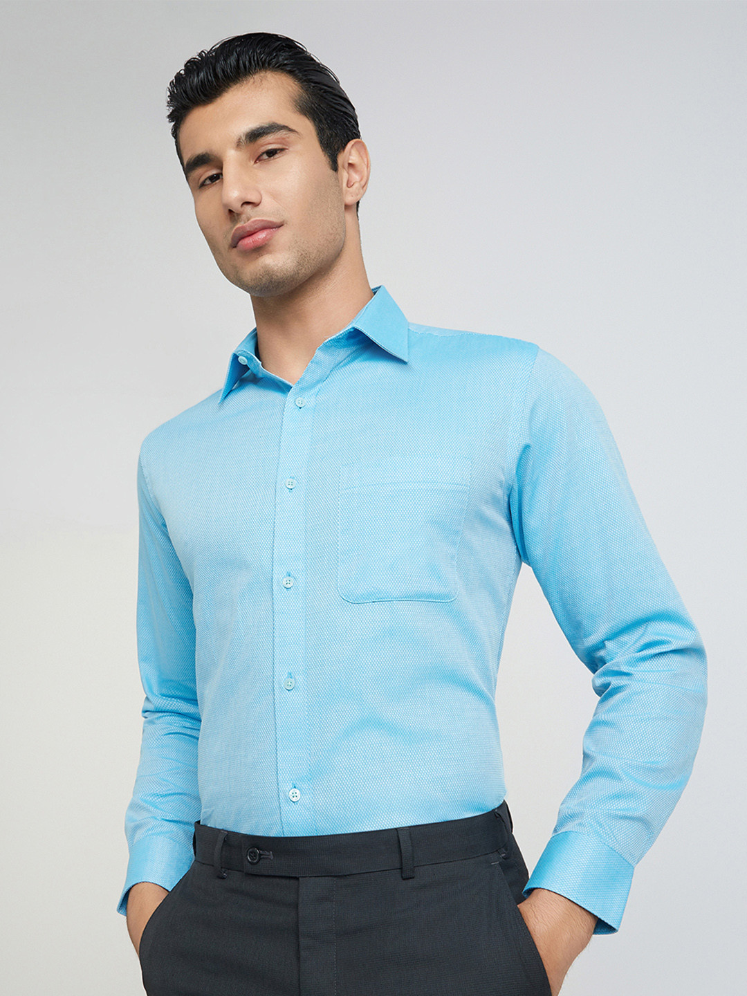 

Raymond Textured Pure Cotton Slim Fit Formal Shirt, Blue