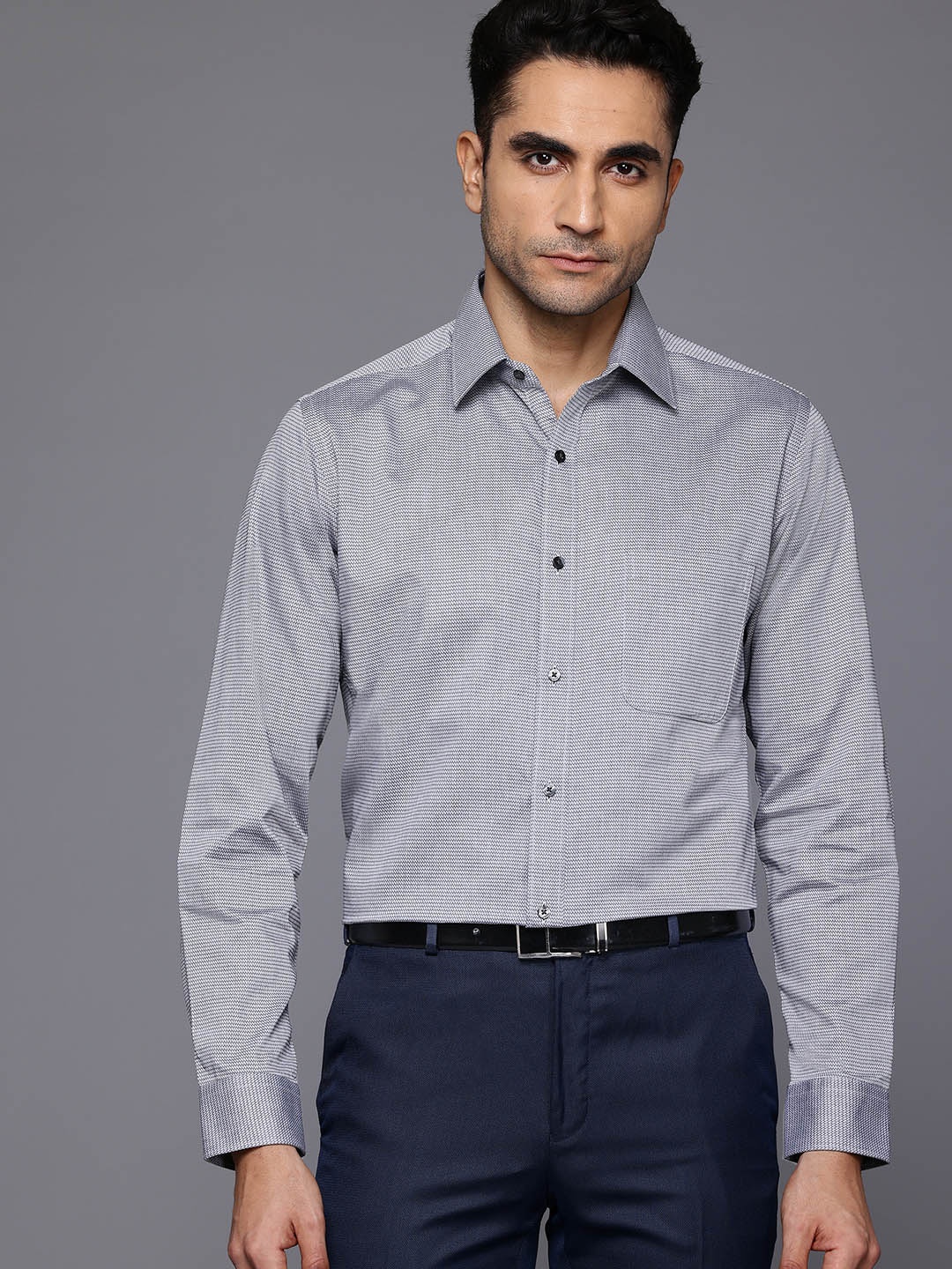 

Raymond Pure Cotton Slim Fit Textured Formal Shirt, Grey
