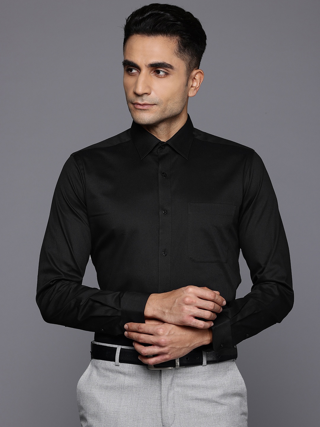 

Raymond Pure Cotton Slim Fit Formal Shirt, Black