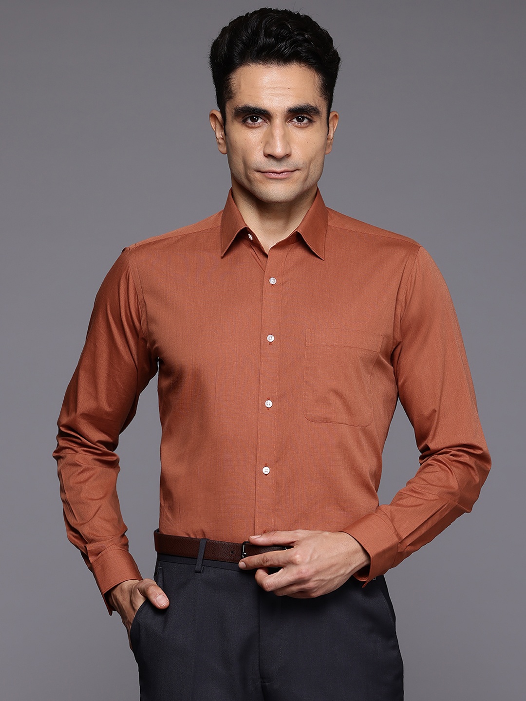 

Raymond Pure Cotton Slim Fit Formal Shirt, Rust