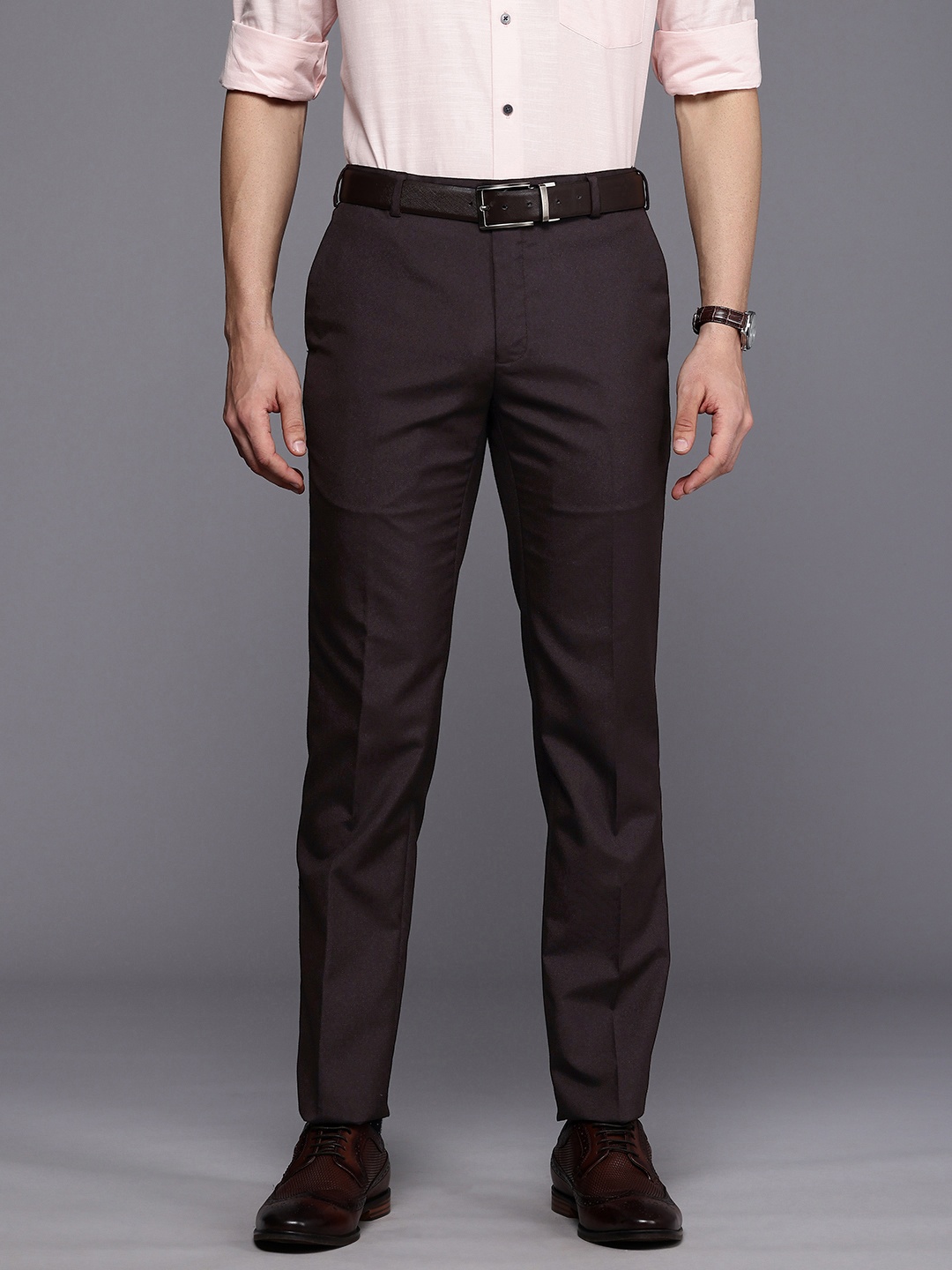 

Raymond Men Slim Fit Formal Trousers, Burgundy
