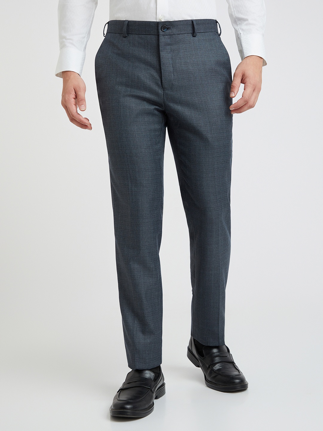 

Raymond Men Checked Slim Fit Formal Trousers, Charcoal