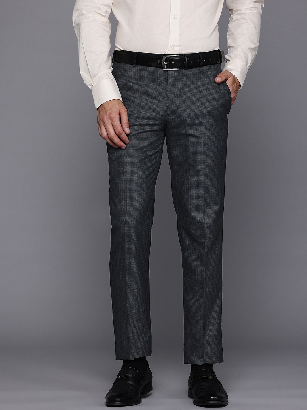 

Raymond Men Checked Slim Fit Trousers, Black