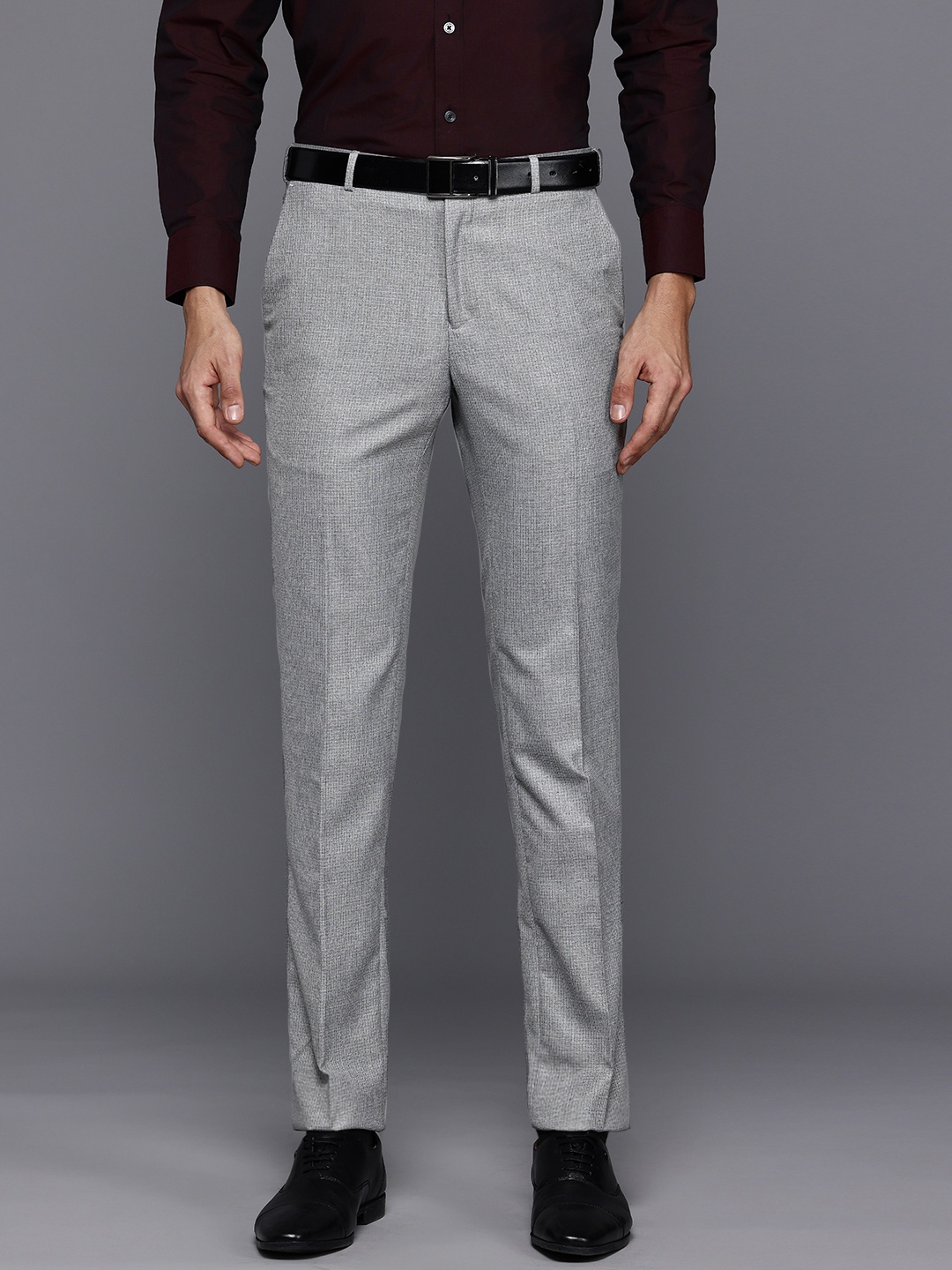 

Raymond Men Textured Slim Fit Formal Trousers, Grey