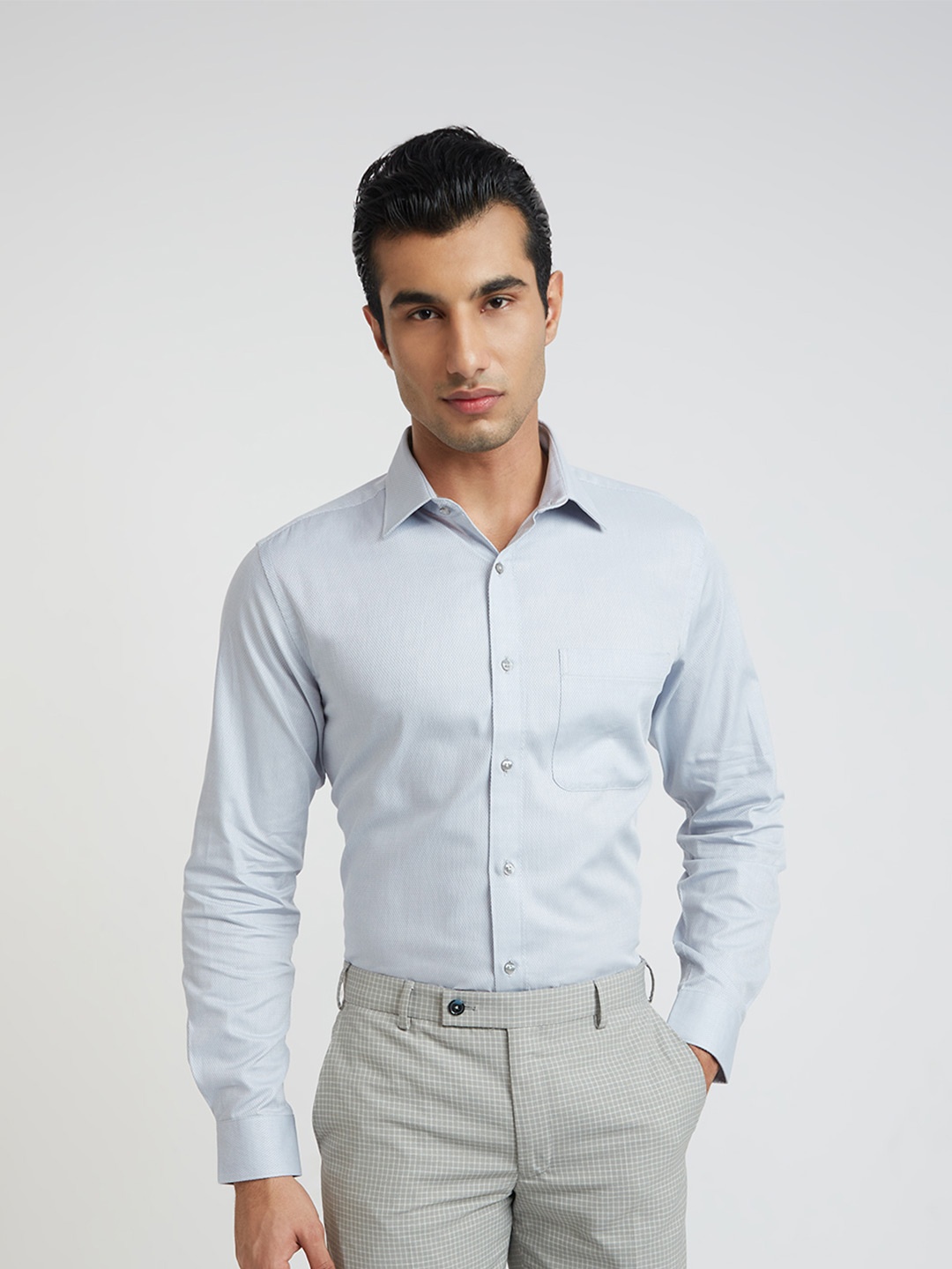 

Raymond Textured Pure Cotton Slim Fit Formal Shirt, Grey