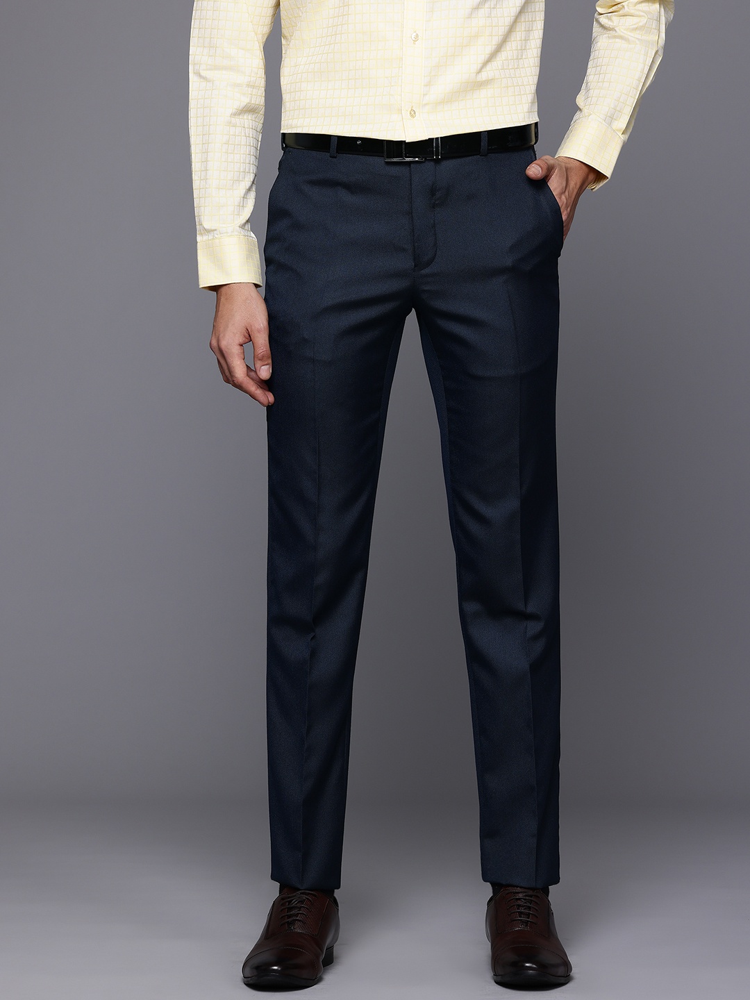 

Raymond Men Slim Fit Formal Trousers, Navy blue