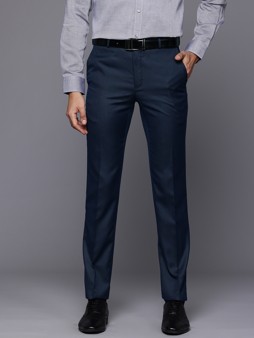 

Raymond Men Slim Fit Formal Trousers, Navy blue