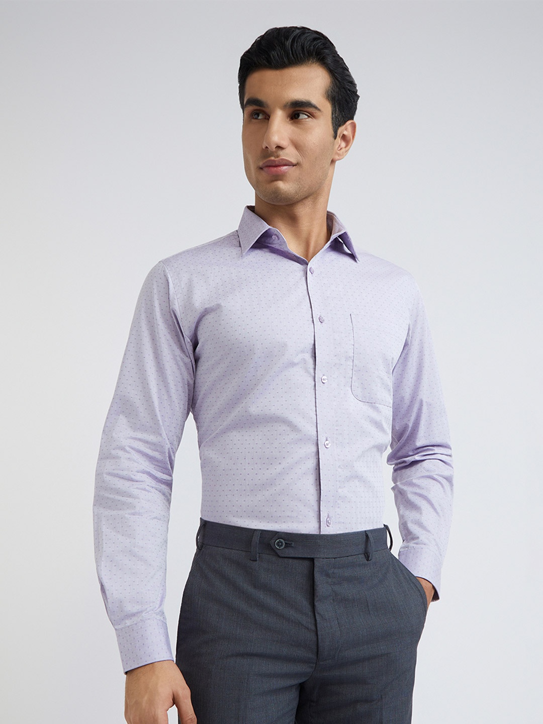 

Raymond Pure Cotton Slim Fit Printed Formal Shirt, Lavender