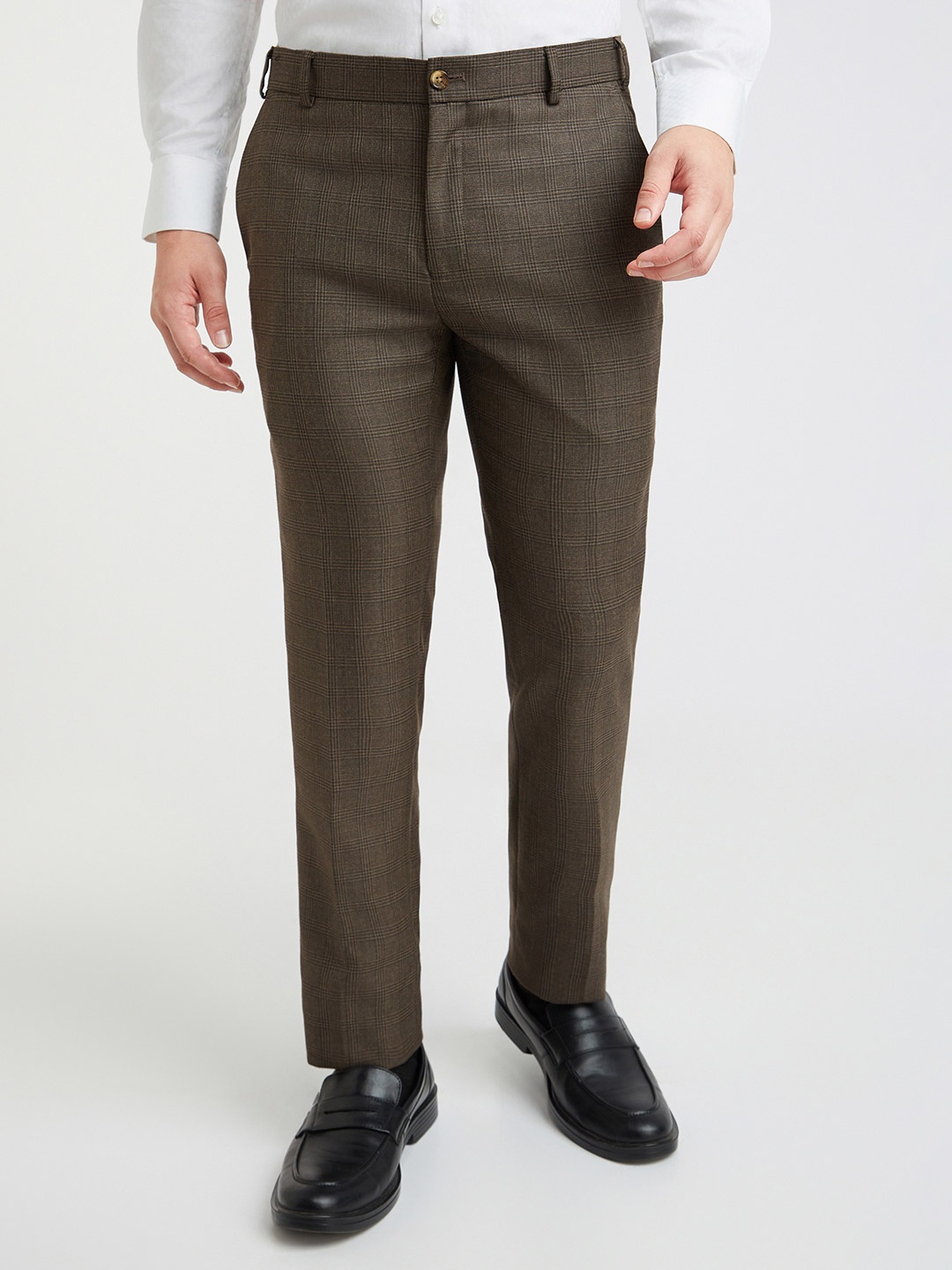 

Raymond Men Checked Slim Fit Formal Trousers, Brown