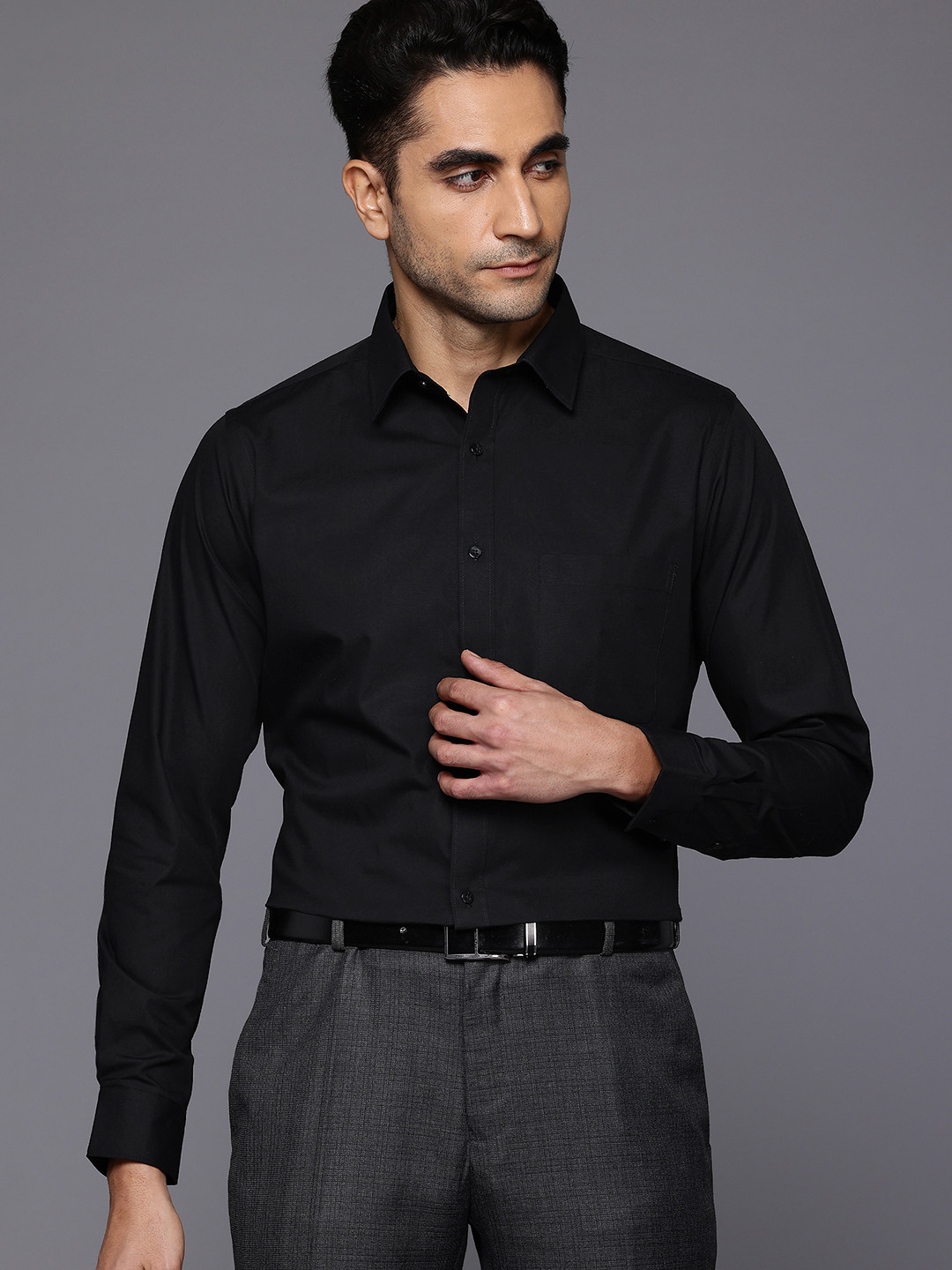 

Raymond Pure Cotton Slim Fit Opaque Formal Shirt, Black
