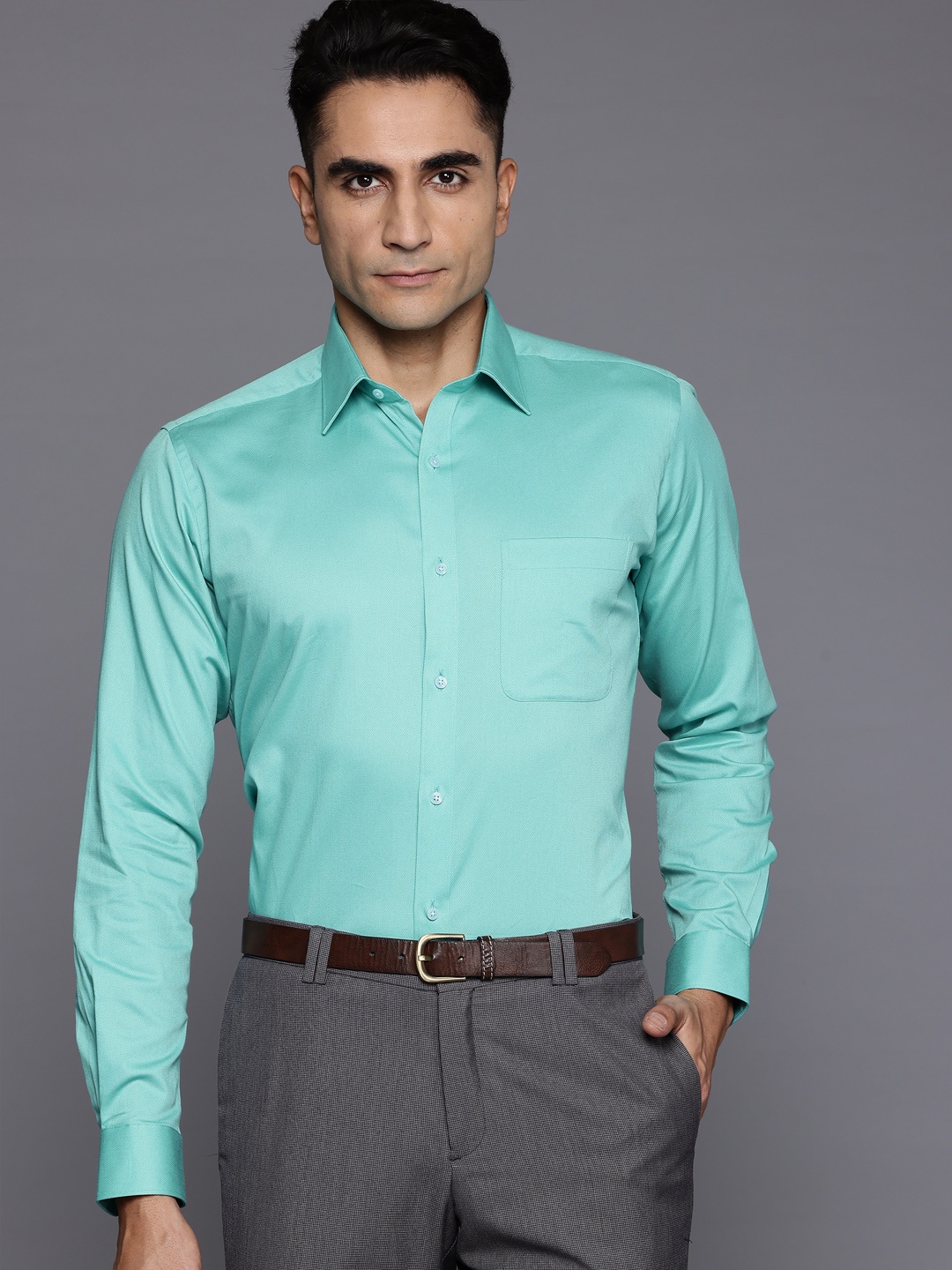 

Raymond Slim Fit Opaque Formal Shirt, Green