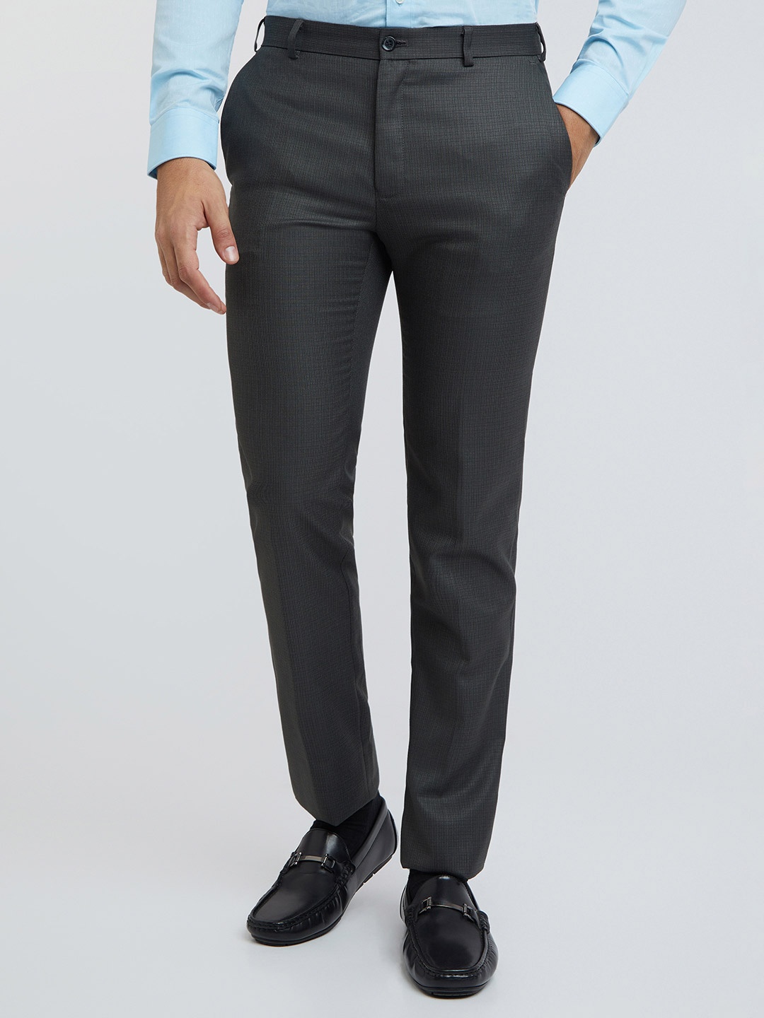 

Raymond Men Textured Slim Fit Formal Trousers, Olive