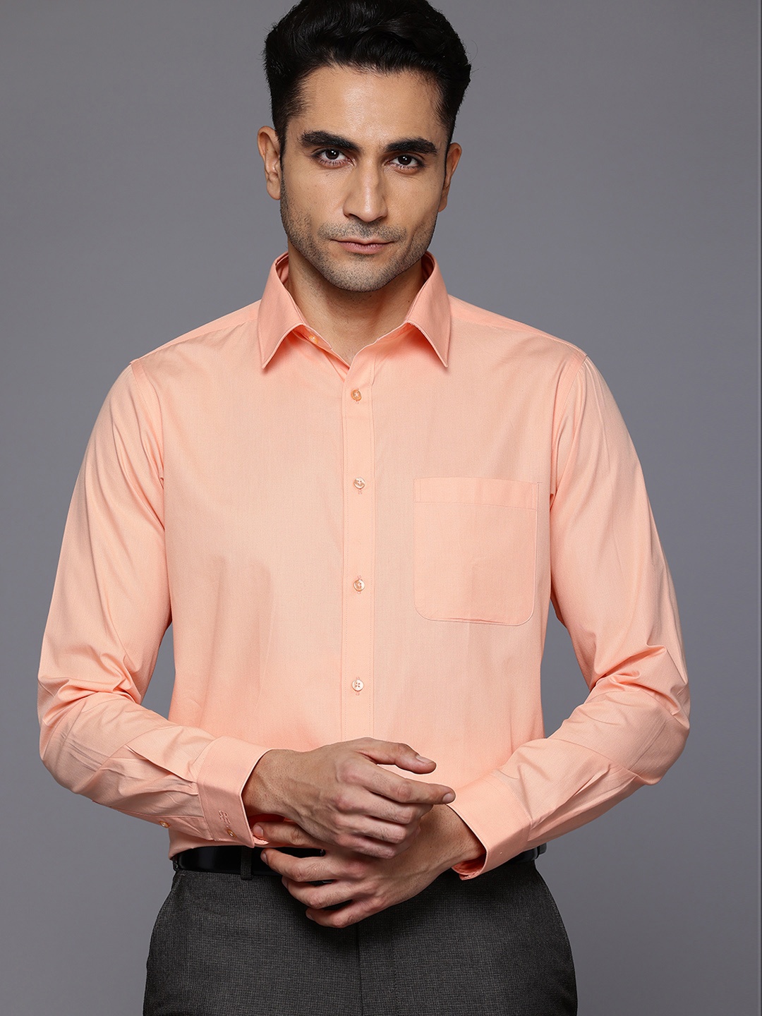 

Raymond Pure Cotton Slim Fit Opaque Formal Shirt, Peach