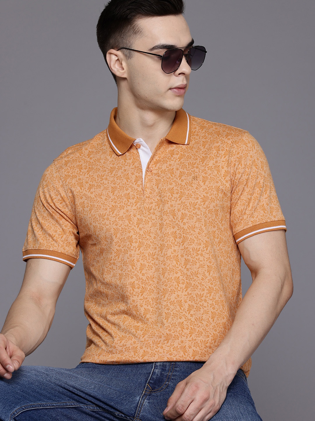 

Raymond Floral Print Polo Collar Pure Cotton T-shirt, Orange