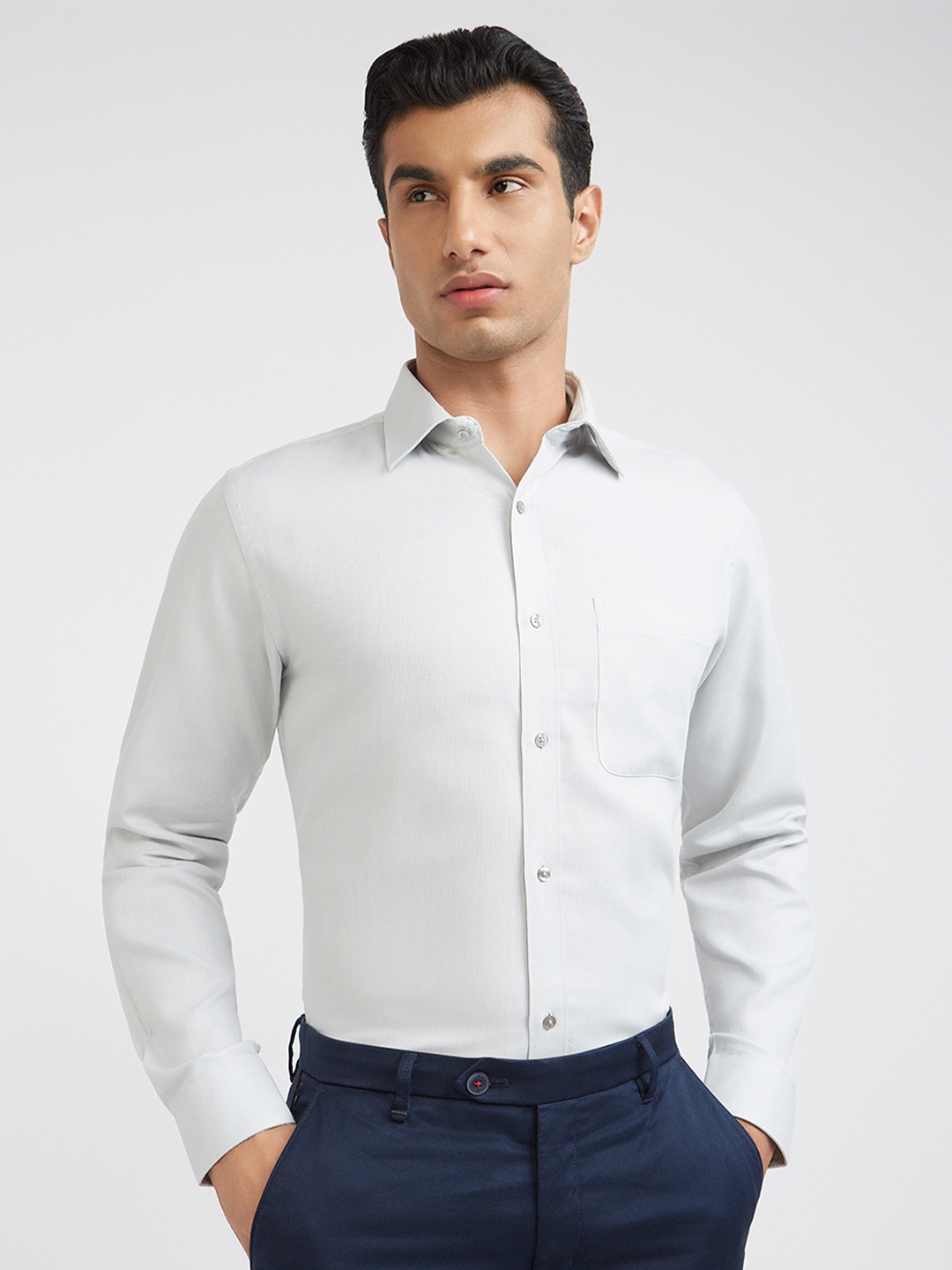 

Raymond Pure Cotton Slim Fit Opaque Formal Shirt, Grey