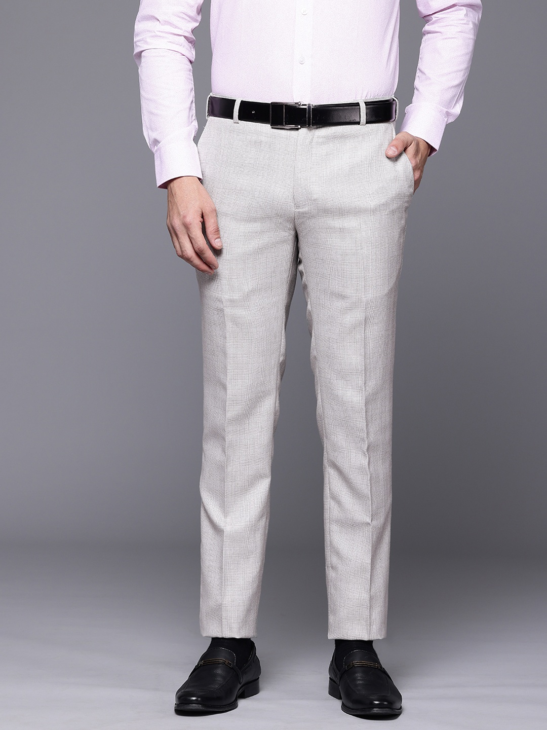 

Raymond Men Checked Slim Fit Formal Trousers, Grey