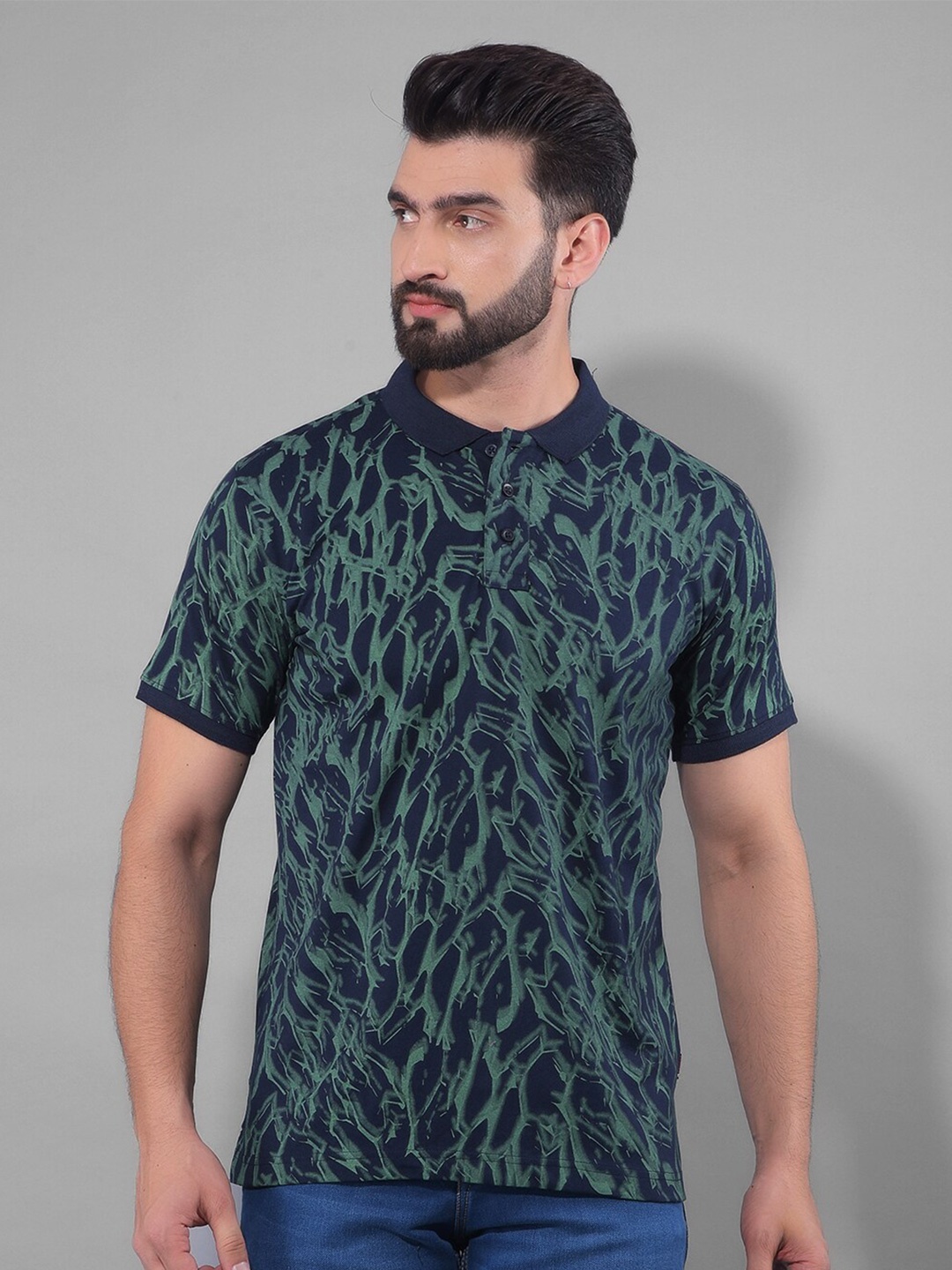 

Canary London Abstract Printed Polo Collar Slim Fit Casual T-shirt, Navy blue