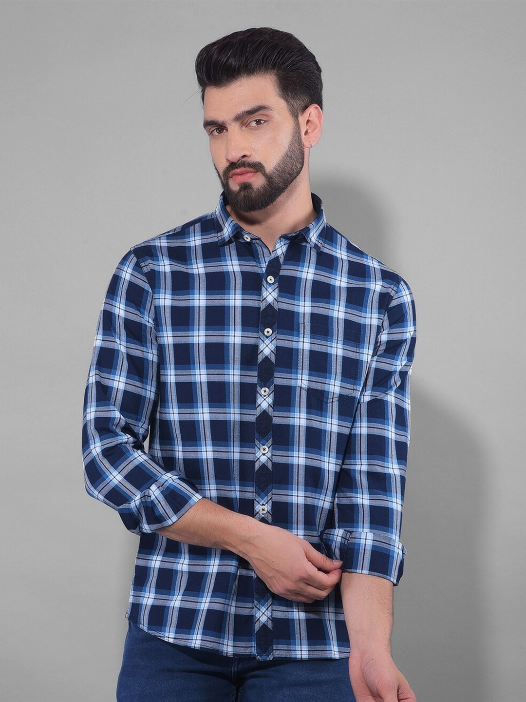 

Canary London Smart Slim Fit Tartan Checked Cotton Casual Shirt, Blue