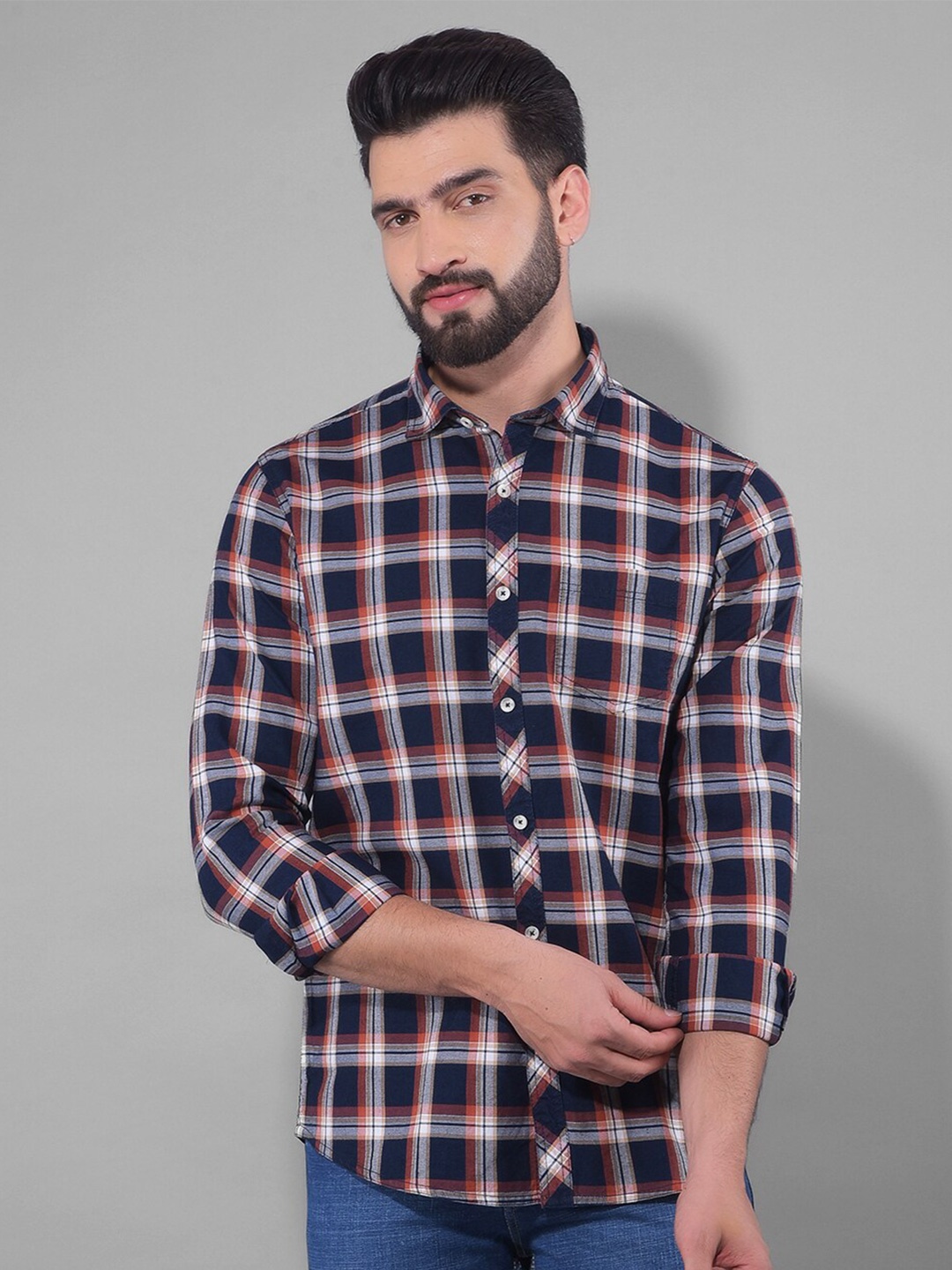 

Canary London Smart Slim Fit Tartan Checked Cotton Casual Shirt, Rust