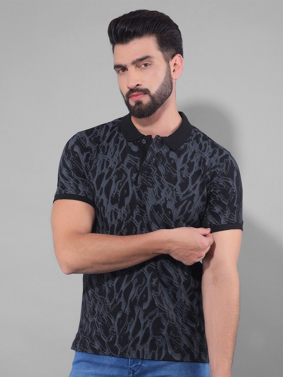

Canary London Abstract Printed Polo Collar Slim Fit Casual T-shirt, Black