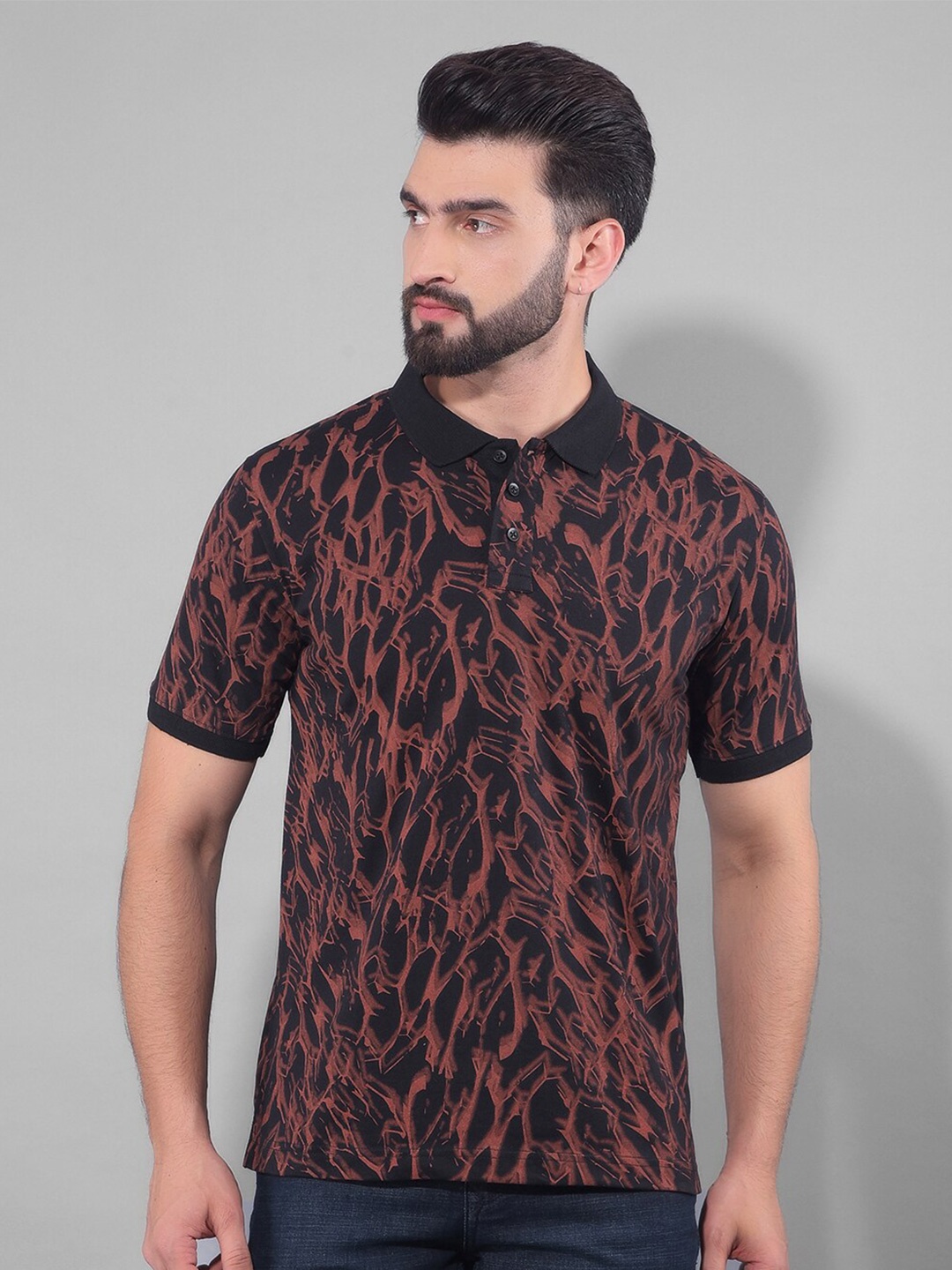 

Canary London Abstract Printed Polo Collar Slim Fit Casual T-shirt, Black