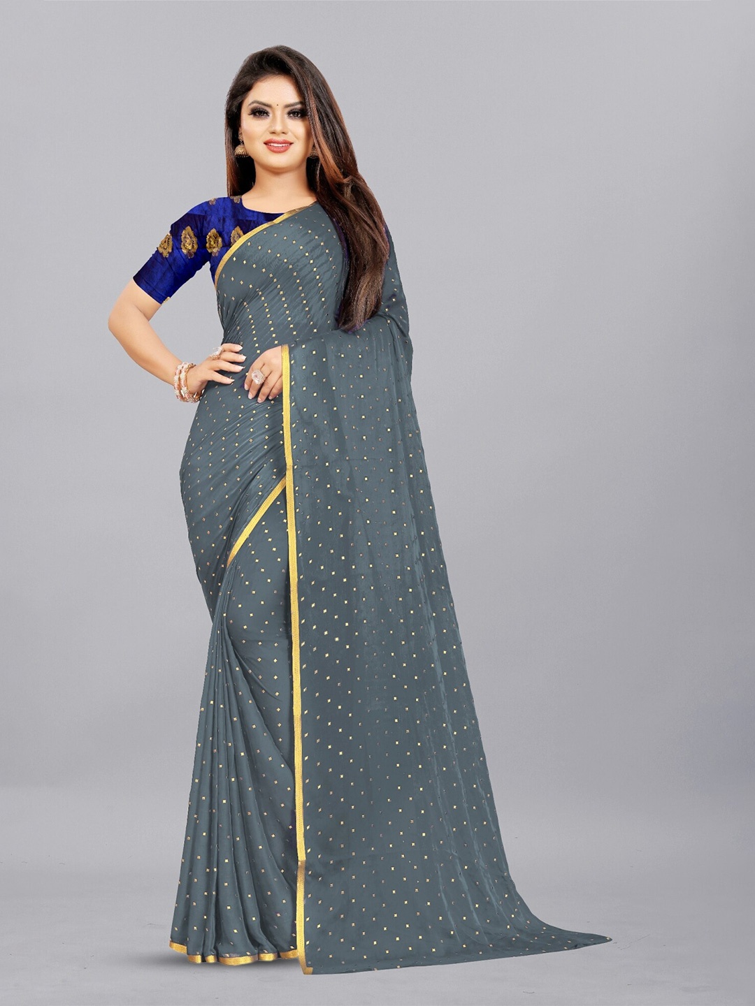 

Aardiva Zari Pure Chiffon Saree, Grey