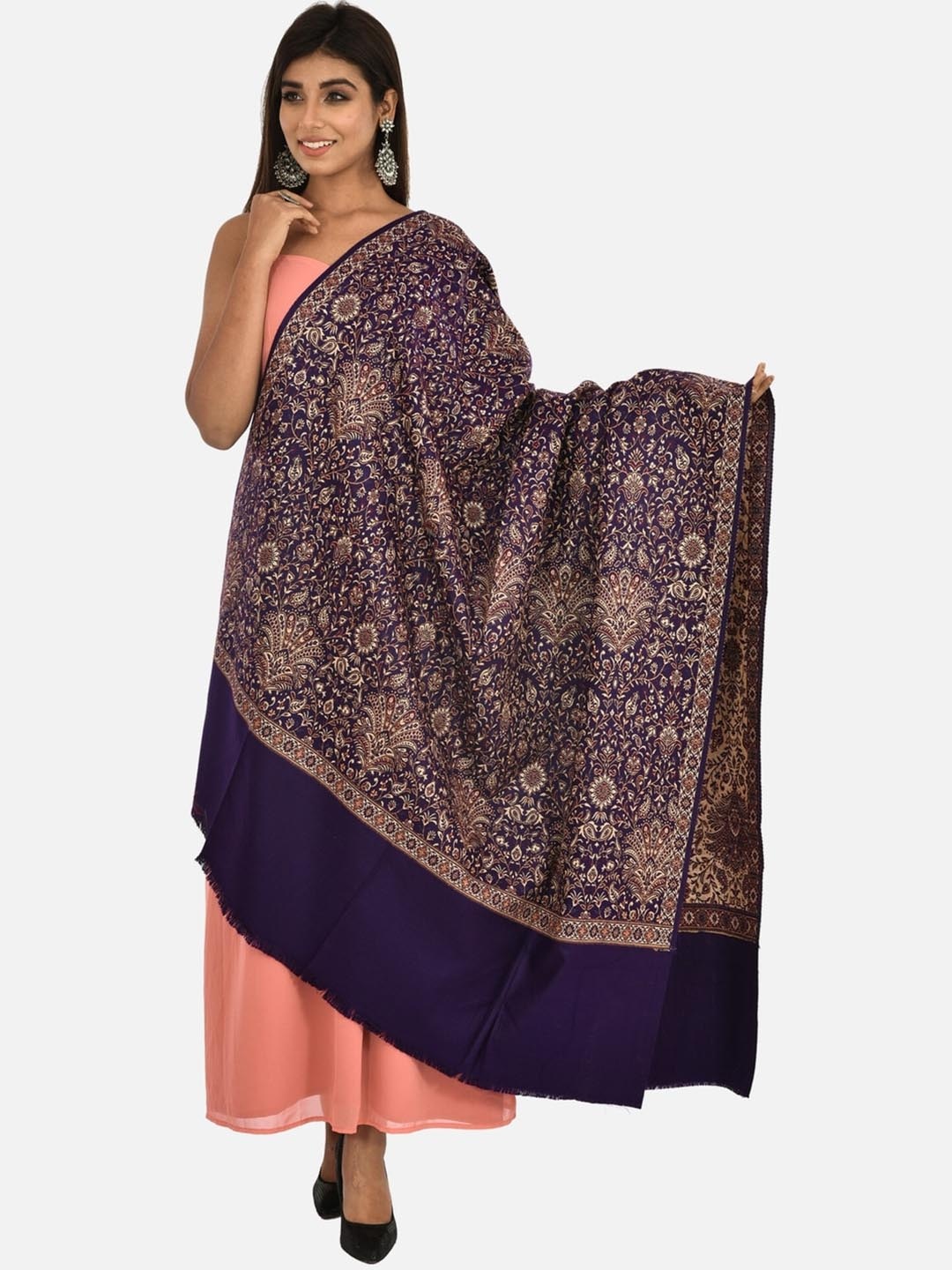 

BAISA Women Floral Woven Design Acrylic Wool Shawl, Navy blue