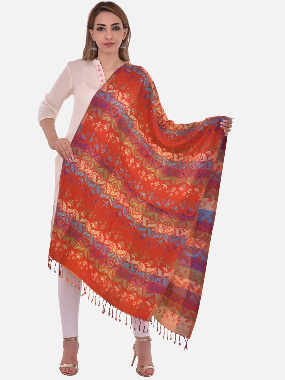 

BAISA Geometric Woven Design Shawl, Orange