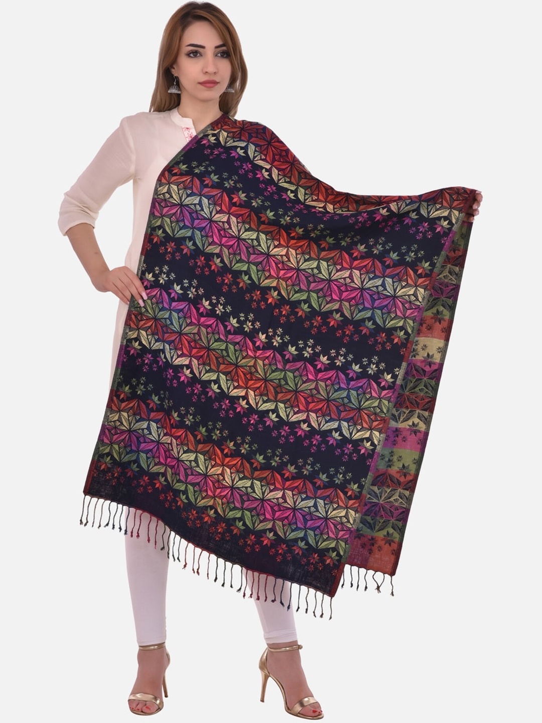 

BAISA Women Geometric Woven Design Acrylic Shawl, Navy blue