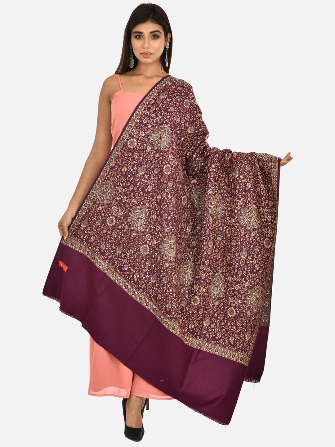 

BAISA Women Floral Woven Design Acrylic Wool Shawl, Purple