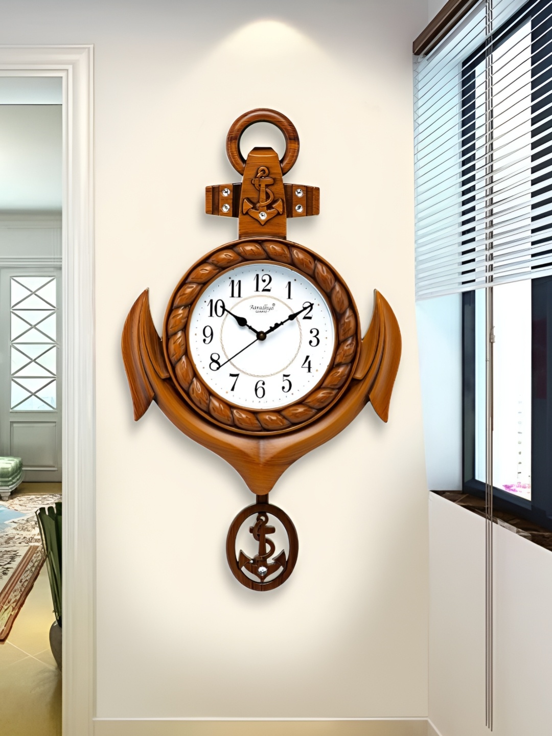 

Attractionz Beige Round Shaped Contemporary Pendulum Wall Clock