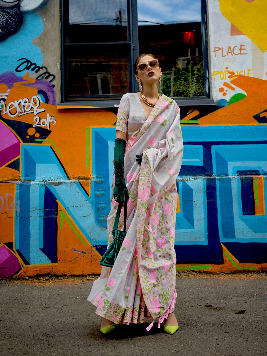 

Mitera Floral Zari Silk Blend Saree, Grey