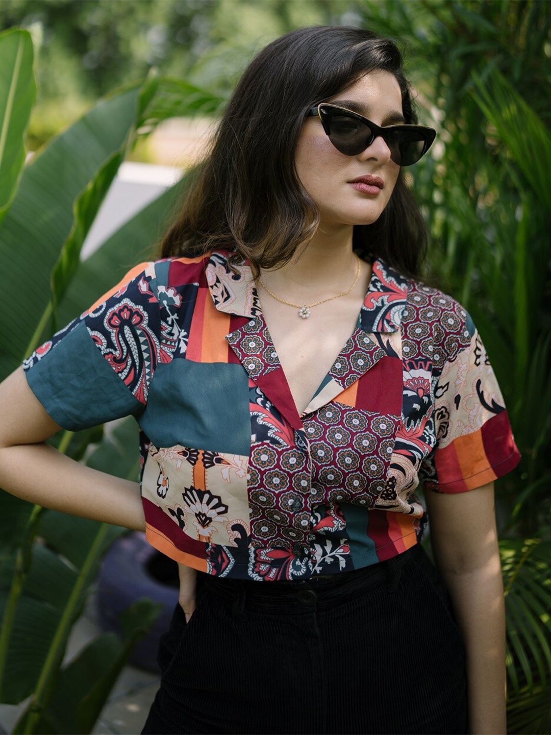

GARDEN PARTY Floral Printed Extended Sleeves Linen Georgette Top, Multi