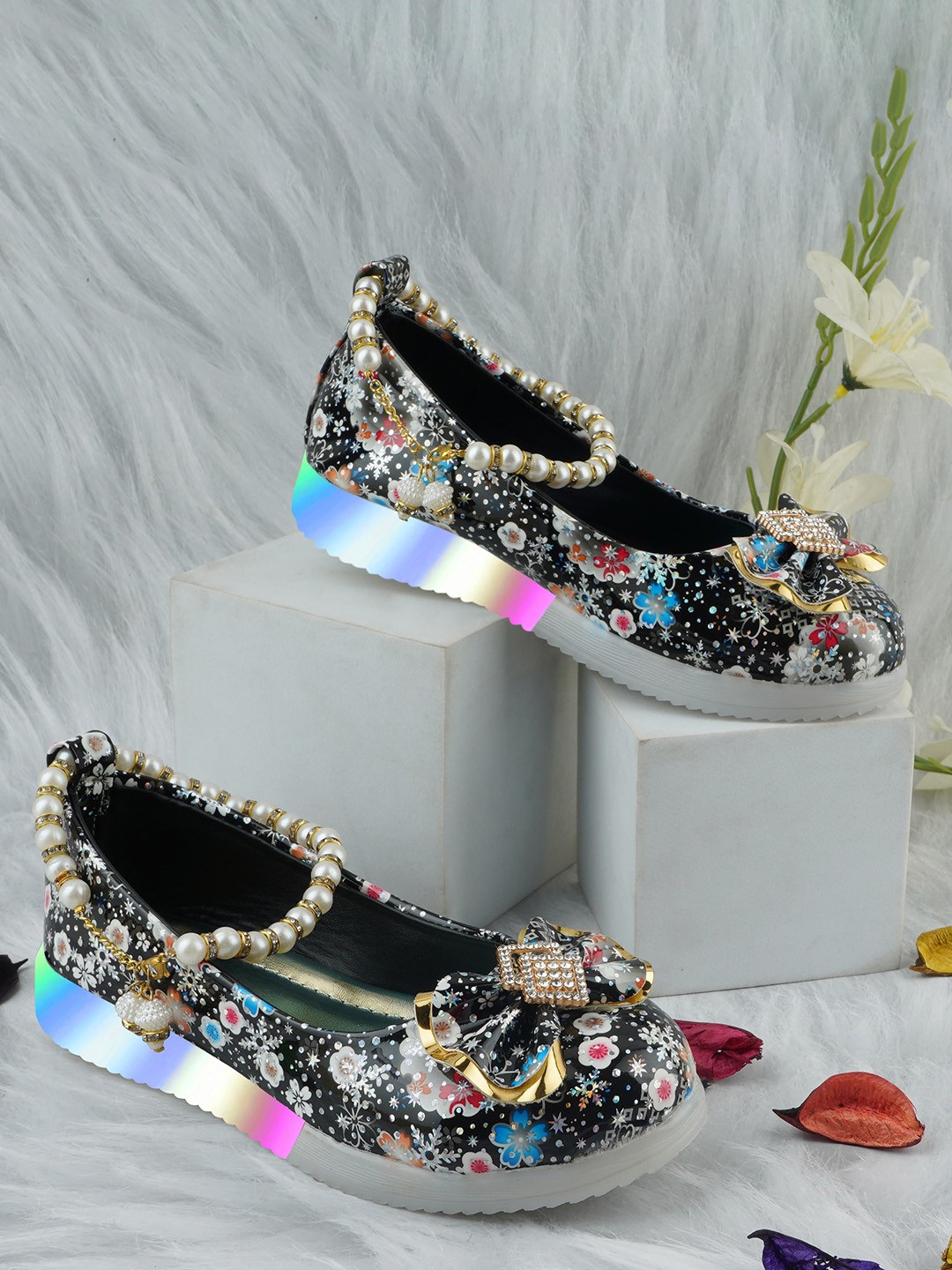 

BAESD Girls Printed Party Ballerinas Flats, Black