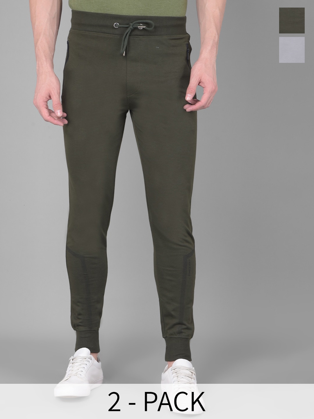 

Force NXT Men Pack Of 2 Cotton Terry Slim Fit Joggers, Green