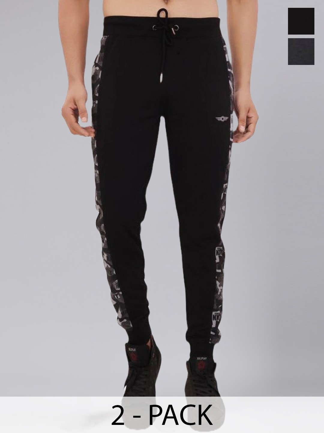 

Force NXT Men Pack Of 2 Dry Fit Cotton Slim Fit Joggers, Black