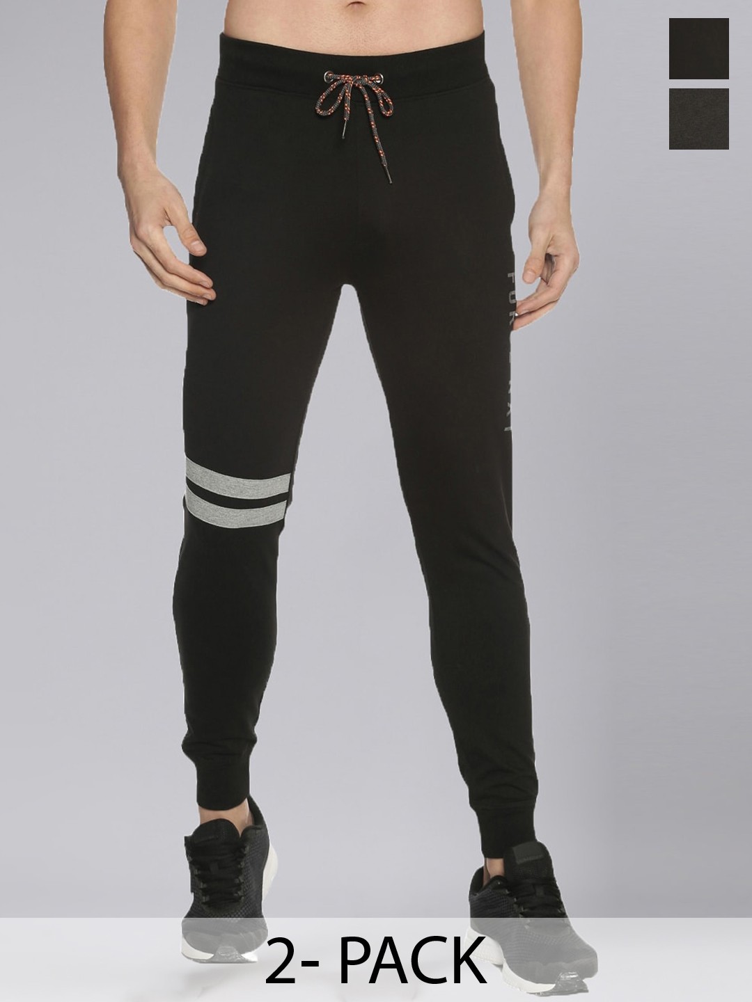 

Force NXT Men Pack Of 2 Dry Fit Cotton Slim Fit Joggers, Black
