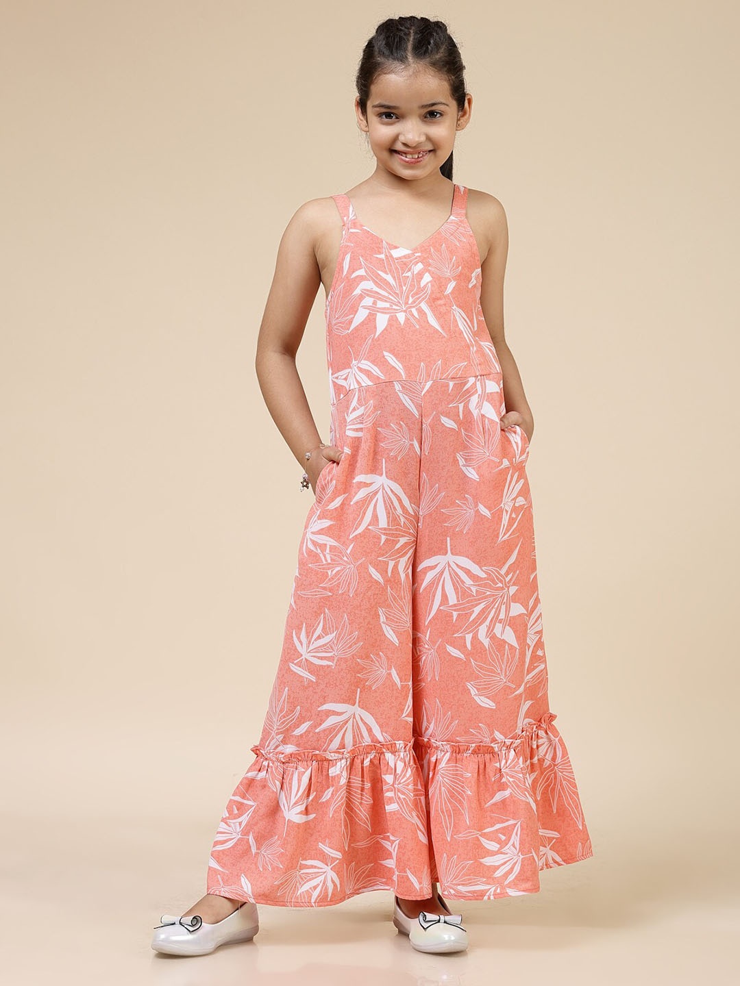 

BAESD Girls Floral Printed Jumpsuit, Peach