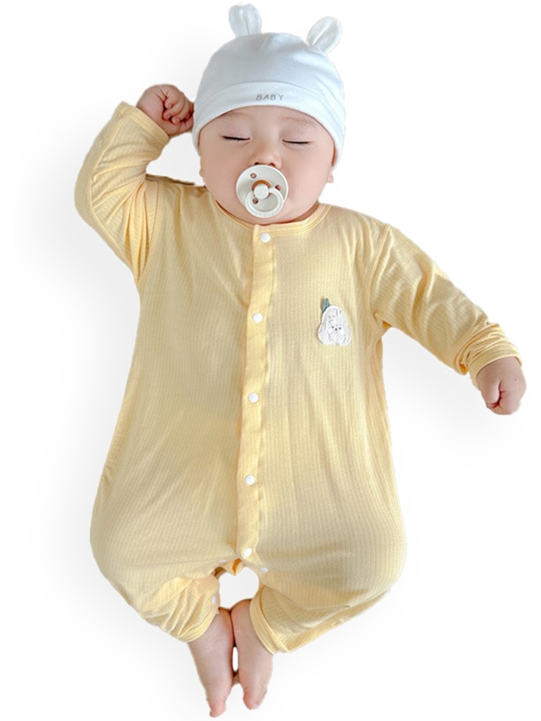 

StyleCast x Revolte Unisex Printed Round Neck Cotton Rompers, Yellow