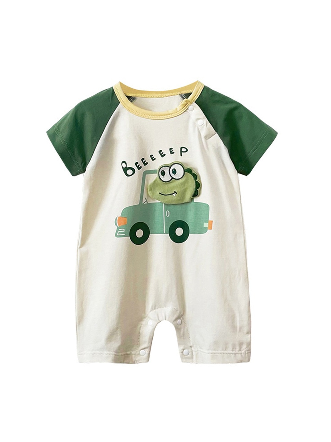 

StyleCast x Revolte Boys Graphic Printed Round Neck Cotton Rompers, Green