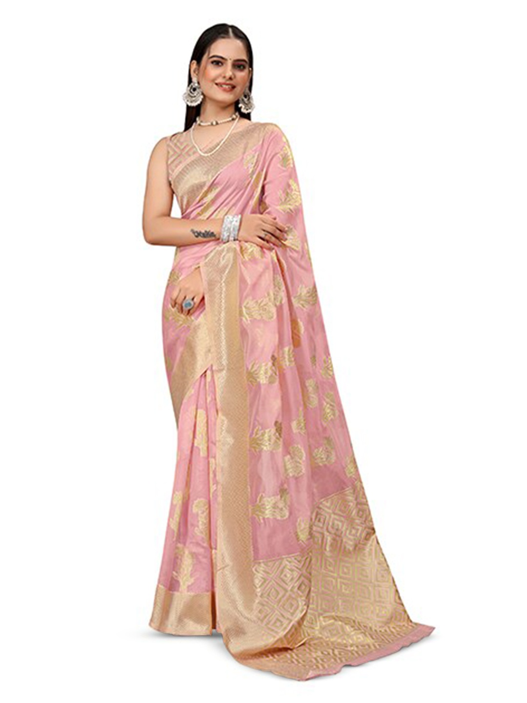 

Aagiri Woven Design Zari Organza Banarasi Saree, Pink