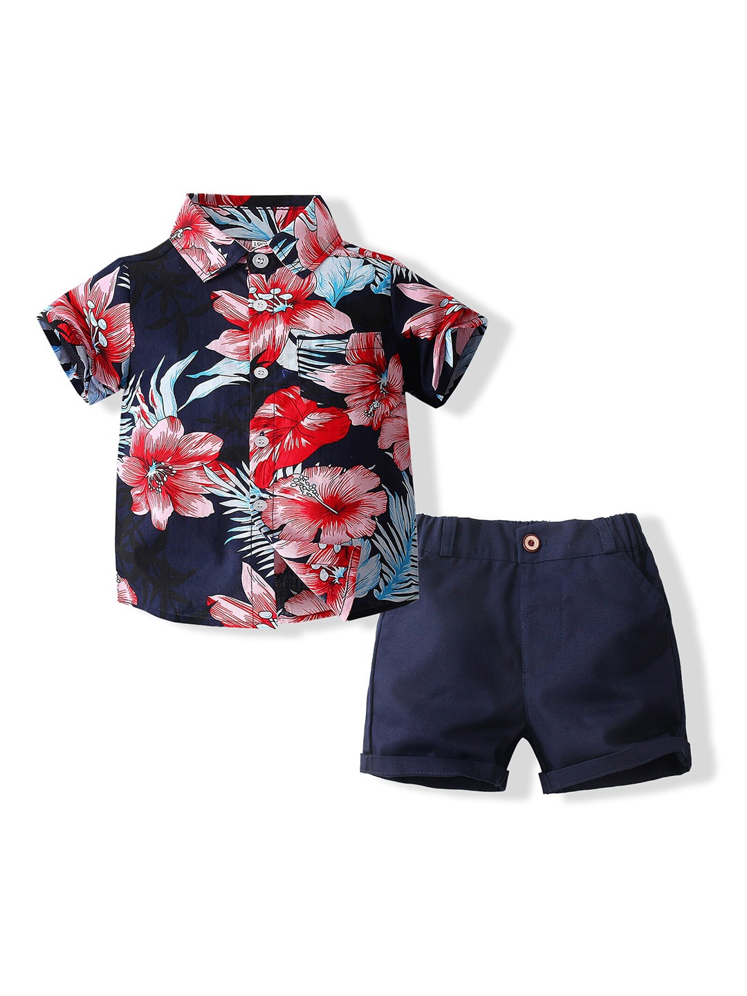 

StyleCast x Revolte Boys Printed Pure Cotton Shirt with Shorts, Navy blue