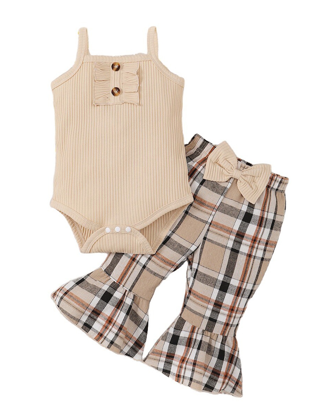 

StyleCast x Revolte Girls Shoulder Straps Pure Cotton Top with Palazzos, Beige