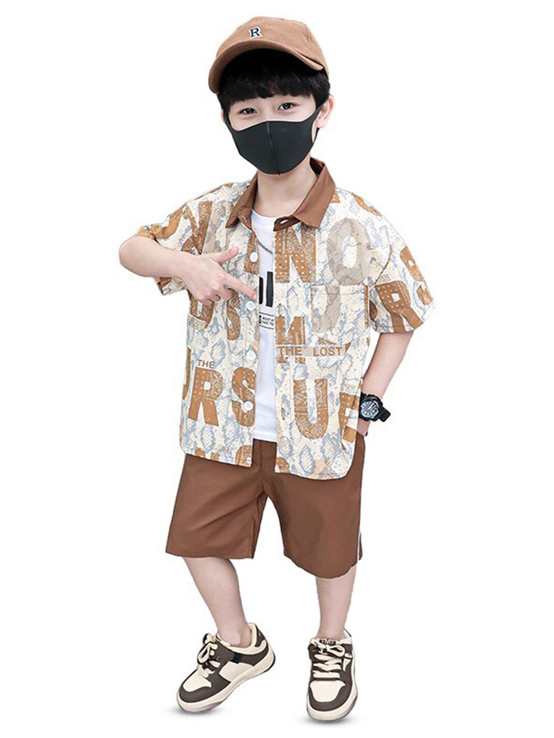 

StyleCast x Revolte Boys Brown & White Printed Shirt with Shorts