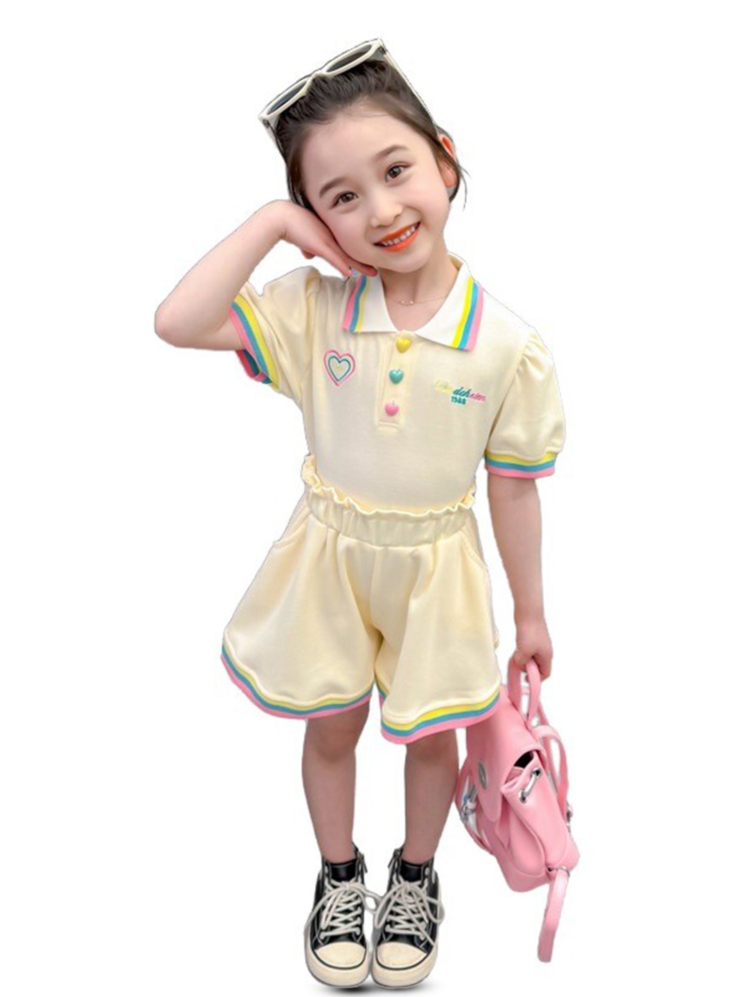 

StyleCast x Revolte Girls Short Sleeves Polo Collar Top with Skirt, Beige