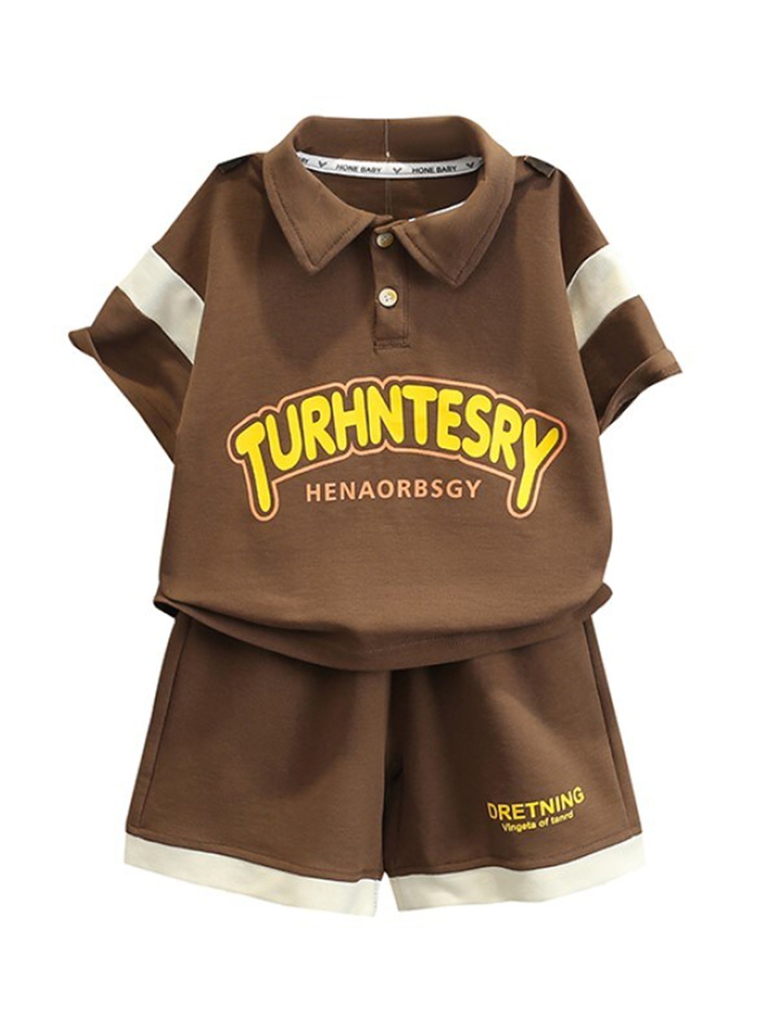 

StyleCast x Revolte Boys Polo Collar Printed T-shirt with Shorts, Brown