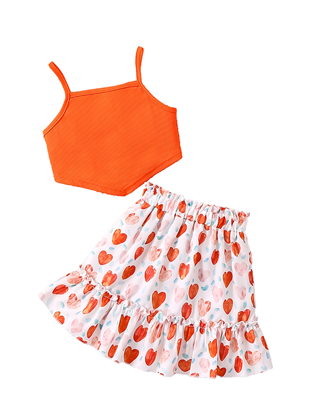 

StyleCast x Revolte Girls Orange & White Shoulder Straps Top with Skirt
