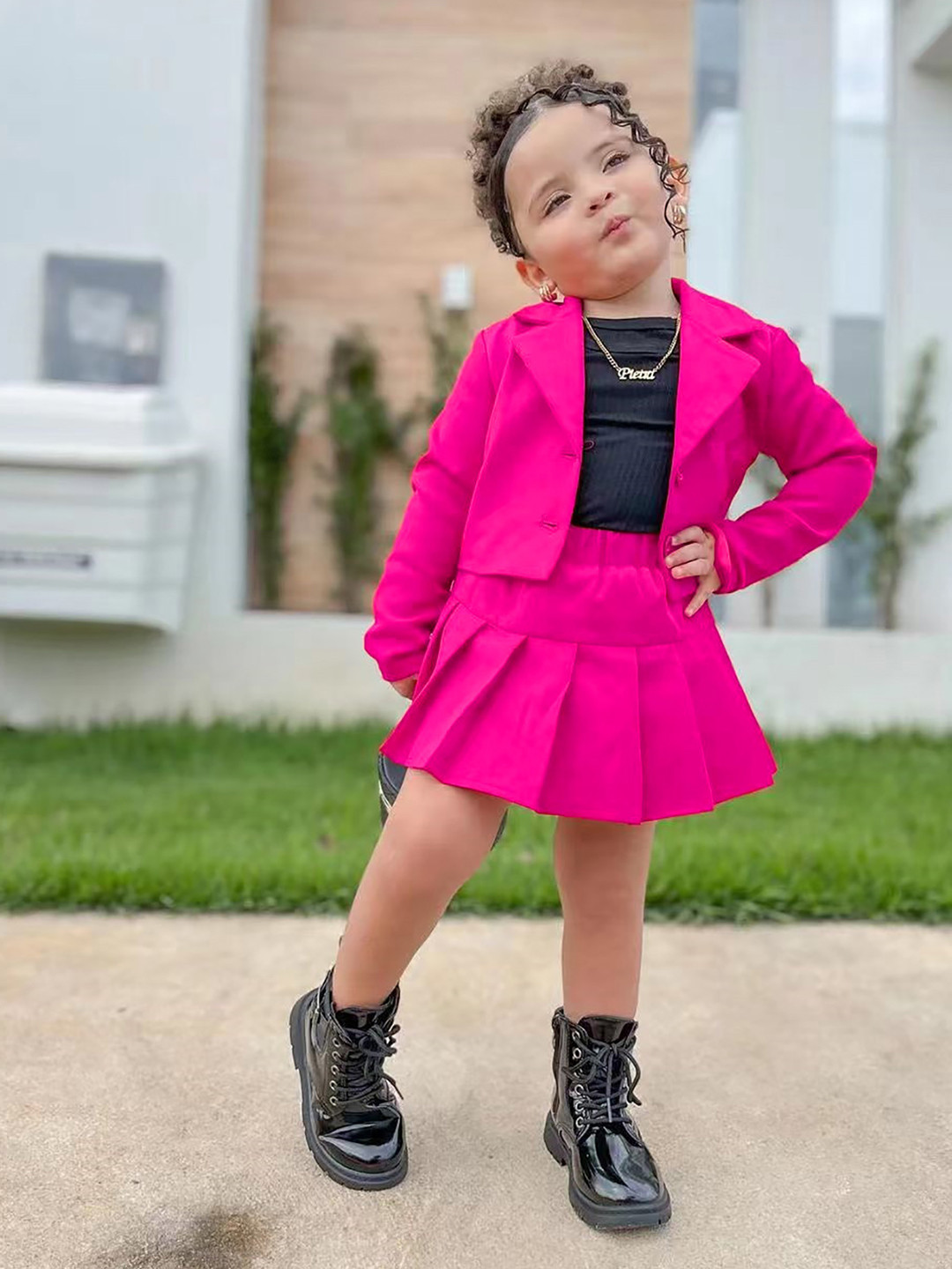 

StyleCast x Revolte Girls Round Neck Top With Skirt, Fuchsia